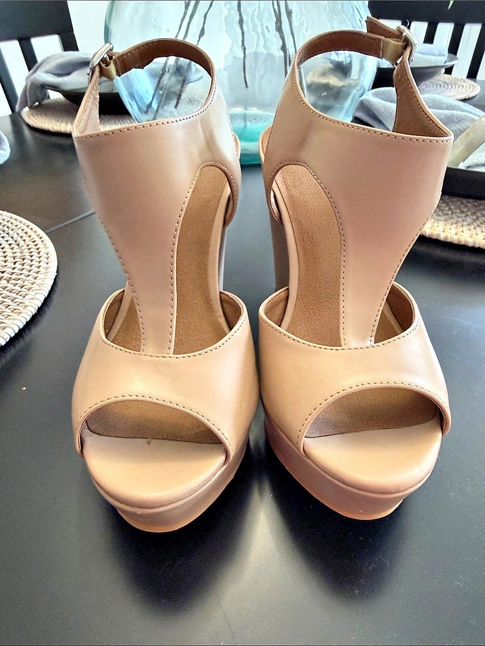 BP. Peep Toe Wedge Sandals in Nude